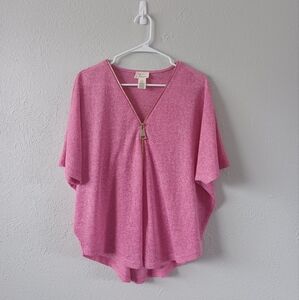 Andrea Jovine Pink Zip Front V-Neck Top